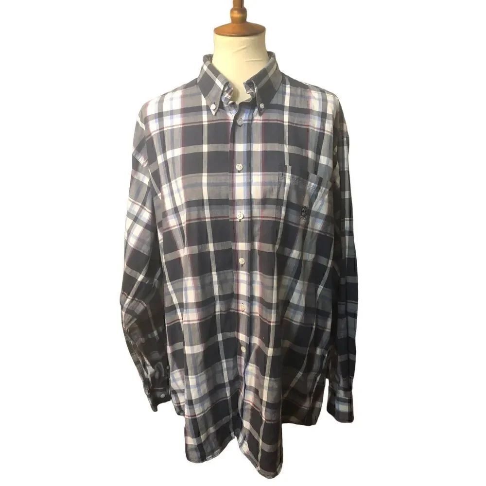 Cinch blue plaid long sleeve button up cotton western shirt XL